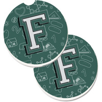 "Caroline's Treasures Letter F Back To School Initial Set of 2 Cup Holder Car Coasters CJ2010-FCARC, 2.56, Multicolor"