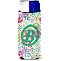 Letter B Flowers Pink Teal Green Initial Ultra Beverage Insulators for slim cans CJ2011-BMUK