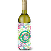Letter C Flowers Pink Teal Green Initial Wine Bottle Beverage Insulator Hugger CJ2011-CLITERK