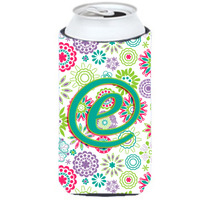 Letter E Flowers Pink Teal Green Initial Tall Boy Beverage Insulator Hugger CJ2011-ETBC