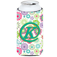 Letter K Flowers Pink Teal Green Initial Tall Boy Beverage Insulator Hugger CJ2011-KTBC