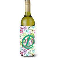Letter T Flowers Pink Teal Green Initial Wine Bottle Beverage Insulator Hugger CJ2011-TLITERK