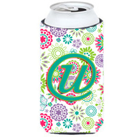 Letter U Flowers Pink Teal Green Initial Tall Boy Beverage Insulator Hugger CJ2011-UTBC