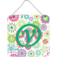 "Caroline's Treasures Letter Y Flowers Pink Teal Green Initial with Wall or Door Hanging Prints, 6 x 6"""