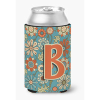 Letter B Flowers Retro Blue Can or Bottle Hugger CJ2012-BCC