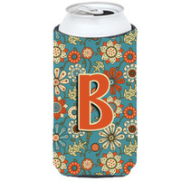 Letter B Flowers Retro Blue Tall Boy Beverage Insulator Hugger CJ2012-BTBC