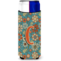 Letter C Flowers Retro Blue Ultra Beverage Insulators for slim cans CJ2012-CMUK