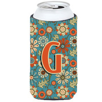 Letter G Flowers Retro Blue Tall Boy Beverage Insulator Hugger CJ2012-GTBC