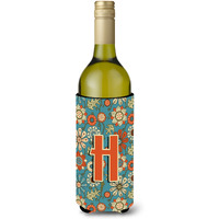 Letter H Flowers Retro Blue Wine Bottle Beverage Insulator Hugger CJ2012-HLITERK