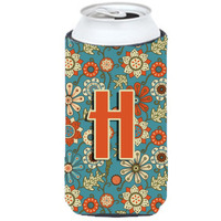 Letter H Flowers Retro Blue Tall Boy Beverage Insulator Hugger CJ2012-HTBC