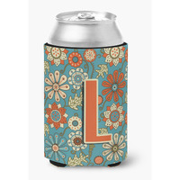 Letter L Flowers Retro Blue Can or Bottle Hugger CJ2012-LCC