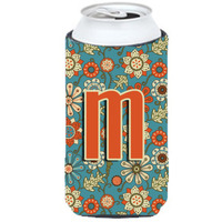 Letter M Flowers Retro Blue Tall Boy Beverage Insulator Hugger CJ2012-MTBC