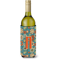 Letter N Flowers Retro Blue Wine Bottle Beverage Insulator Hugger CJ2012-NLITERK