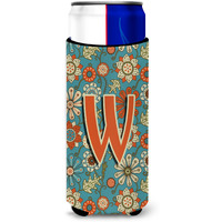 Letter W Flowers Retro Blue Ultra Beverage Insulators for slim cans CJ2012-WMUK