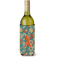 Letter X Flowers Retro Blue Wine Bottle Beverage Insulator Hugger CJ2012-XLITERK