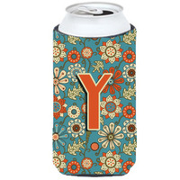 Letter Y Flowers Retro Blue Tall Boy Beverage Insulator Hugger CJ2012-YTBC