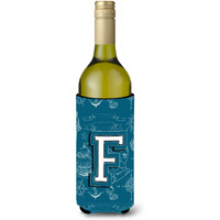 Letter F Sea Doodles Initial Alphabet Wine Bottle Beverage Insulator Hugger CJ2014-FLITERK