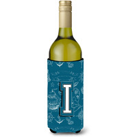 Letter I Sea Doodles Initial Alphabet Wine Bottle Beverage Insulator Hugger CJ2014-ILITERK