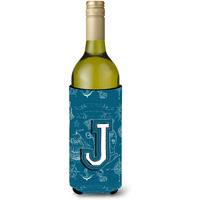 Letter J Sea Doodles Initial Alphabet Wine Bottle Beverage Insulator Hugger CJ2014-JLITERK