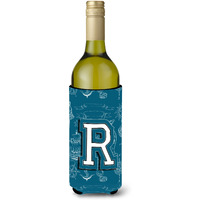 Letter R Sea Doodles Initial Alphabet Wine Bottle Beverage Insulator Hugger CJ2014-RLITERK