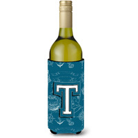 Letter T Sea Doodles Initial Alphabet Wine Bottle Beverage Insulator Hugger CJ2014-TLITERK