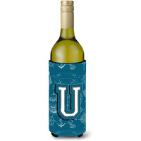 Letter U Sea Doodles Initial Alphabet Wine Bottle Beverage Insulator Hugger CJ2014-ULITERK