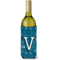 Letter V Sea Doodles Initial Alphabet Wine Bottle Beverage Insulator Hugger CJ2014-VLITERK