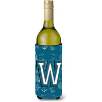 Letter W Sea Doodles Initial Alphabet Wine Bottle Beverage Insulator Hugger CJ2014-WLITERK