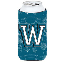 Letter W Sea Doodles Initial Alphabet Tall Boy Beverage Insulator Hugger CJ2014-WTBC