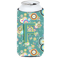 Letter F Circle Circle Teal Initial Alphabet Tall Boy Beverage Insulator Hugger CJ2015-FTBC