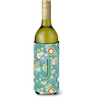 Letter J Circle Circle Teal Initial Alphabet Wine Bottle Beverage Insulator Hugger CJ2015-JLITERK