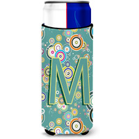 Letter M Circle Circle Teal Initial Alphabet Ultra Beverage Insulators for slim cans CJ2015-MMUK