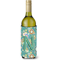 Letter N Circle Circle Teal Initial Alphabet Wine Bottle Beverage Insulator Hugger CJ2015-NLITERK