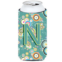 Letter N Circle Circle Teal Initial Alphabet Tall Boy Beverage Insulator Hugger CJ2015-NTBC
