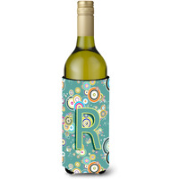 Letter R Circle Circle Teal Initial Alphabet Wine Bottle Beverage Insulator Hugger CJ2015-RLITERK