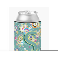 Letter S Circle Circle Teal Initial Alphabet Can or Bottle Hugger CJ2015-SCC