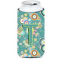 Letter T Circle Circle Teal Initial Alphabet Tall Boy Beverage Insulator Hugger CJ2015-TTBC