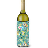 Letter V Circle Circle Teal Initial Alphabet Wine Bottle Beverage Insulator Hugger CJ2015-VLITERK