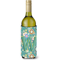 Letter W Circle Circle Teal Initial Alphabet Wine Bottle Beverage Insulator Hugger CJ2015-WLITERK