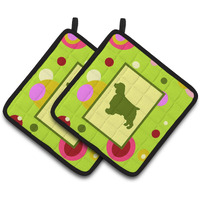"Caroline's Treasures Lime green Dots Welch Springer Spaniel Pair of Pot Holders CK1064PTHD, 7.5HX7.5W, Multicolor"