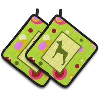 "Caroline's Treasures Lime green Dots German Pinscher Pair of Pot Holders CK1078PTHD, 7.5HX7.5W, Multicolor"