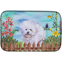 "Caroline's Treasures Bichon Frise Spring Dish Drying Mat, 14 x 21"