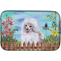 "Caroline's Treasures Medium White Poodle Spring Dish Drying Mat, 14"" x 21"""