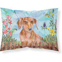 "Caroline's Treasures Red Dachshund Spring Printed, Polyester, 250 Thread count, Envelope closure Pillowcase, Standard, Multicolor"