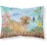 "Caroline's Treasures Shar Pei Puppy Spring Printed, Polyester, 250 Thread count, Envelope closure Pillowcase, Standard, Multicolor"