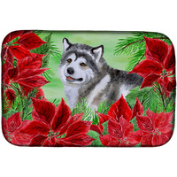 "Caroline's Treasures Alaskan Malamute Poinsettias Dish Drying Mat, 14 x 21, Christmas Poinsettas"