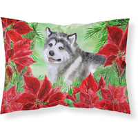 "Caroline's Treasures ""Alaskan Malamute Poinsettias"" Printed, Polyester Envelope Closure pillowcase, Standard, Multicolor"