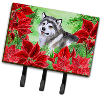"Caroline's Treasures Alaskan Malamute Poinsettias Wall Hook, Triple, Multicolor"