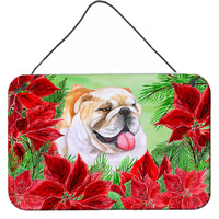 "Caroline's Treasures English Bulldog Poinsettias Metal Print, 8"" x 12"", Christmas Poinsettas"