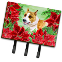 "Caroline's Treasures American Staffordshire Poinsettias Wall Hook, Triple, Christmas Poinsettas"